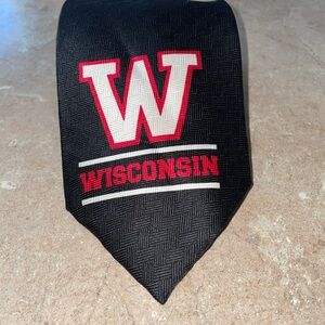WISCONSIN BADGERS Black Tie with Red and White Logo